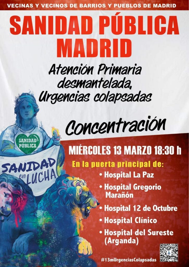 Concentraciones 13 de Marzo a las 18.30h en 5 Hospitales de la Comunidad de Madrid